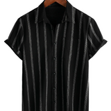 Summer Men's Vintage Cotton Hawaiian Striped Shirt with Chest Buttons