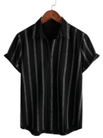 Summer Men's Vintage Cotton Hawaiian Striped Shirt with Chest Buttons
