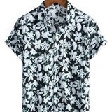 Cotton Tropical-Style Vacation Shirt with Floral Pattern, Short Sleeve for Men
