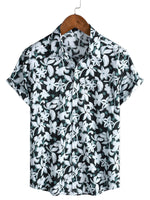 Cotton Tropical-Style Vacation Shirt with Floral Pattern, Short Sleeve for Men