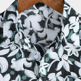 Cotton Tropical-Style Vacation Shirt with Floral Pattern, Short Sleeve for Men