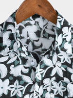 Cotton Tropical-Style Vacation Shirt with Floral Pattern, Short Sleeve for Men