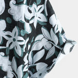 Cotton Tropical-Style Vacation Shirt with Floral Pattern, Short Sleeve for Men
