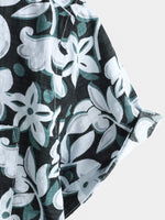 Cotton Tropical-Style Vacation Shirt with Floral Pattern, Short Sleeve for Men