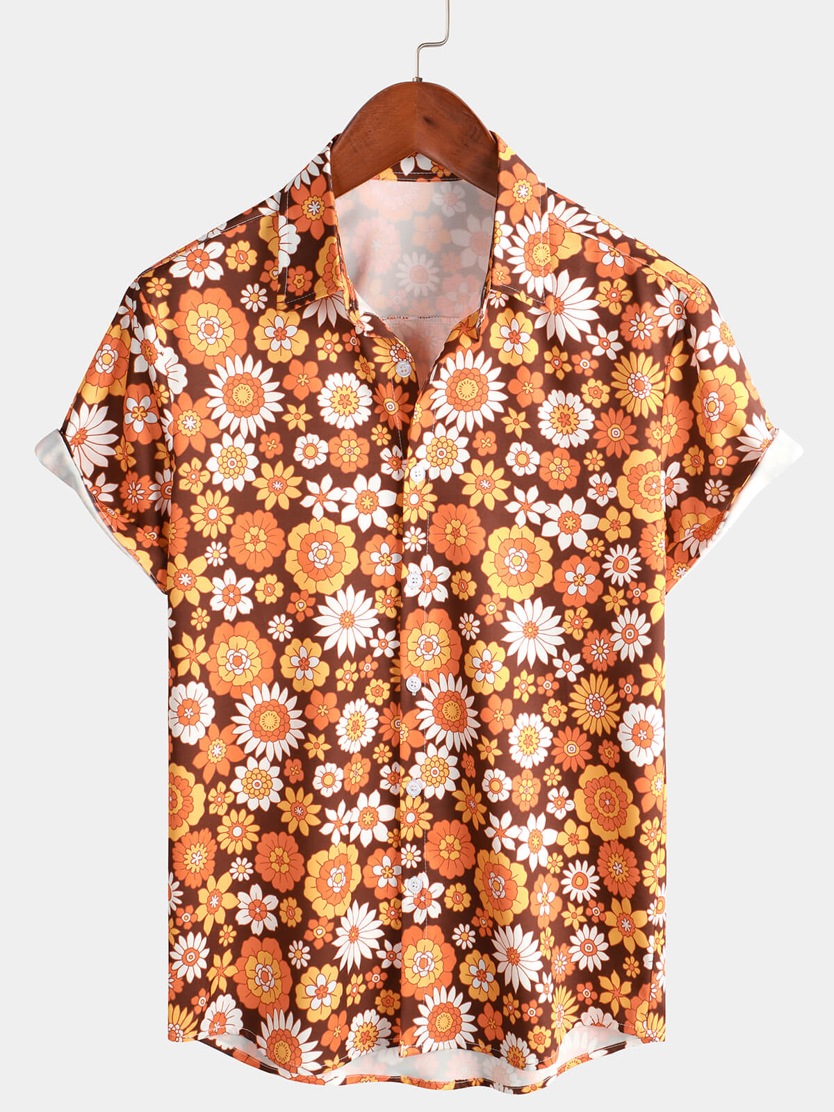 Vintage Floral Button-Up Short-Sleeve Beach Disco Summer 70s Retro Hawaiian Shirt