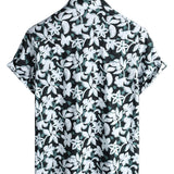 Cotton Tropical-Style Vacation Shirt with Floral Pattern, Short Sleeve for Men