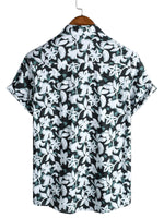 Cotton Tropical-Style Vacation Shirt with Floral Pattern, Short Sleeve for Men