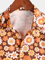 Vintage Floral Button-Up Short-Sleeve Beach Disco Summer 70s Retro Hawaiian Shirt