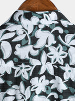 Cotton Tropical-Style Vacation Shirt with Floral Pattern, Short Sleeve for Men