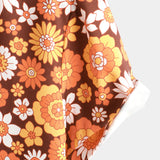 Vintage Floral Button-Up Short-Sleeve Beach Disco Summer 70s Retro Hawaiian Shirt