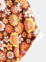 Vintage Floral Button-Up Short-Sleeve Beach Disco Summer 70s Retro Hawaiian Shirt