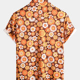 Vintage Floral Button-Up Short-Sleeve Beach Disco Summer 70s Retro Hawaiian Shirt