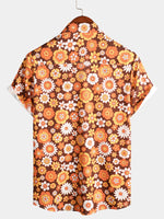 Vintage Floral Button-Up Short-Sleeve Beach Disco Summer 70s Retro Hawaiian Shirt