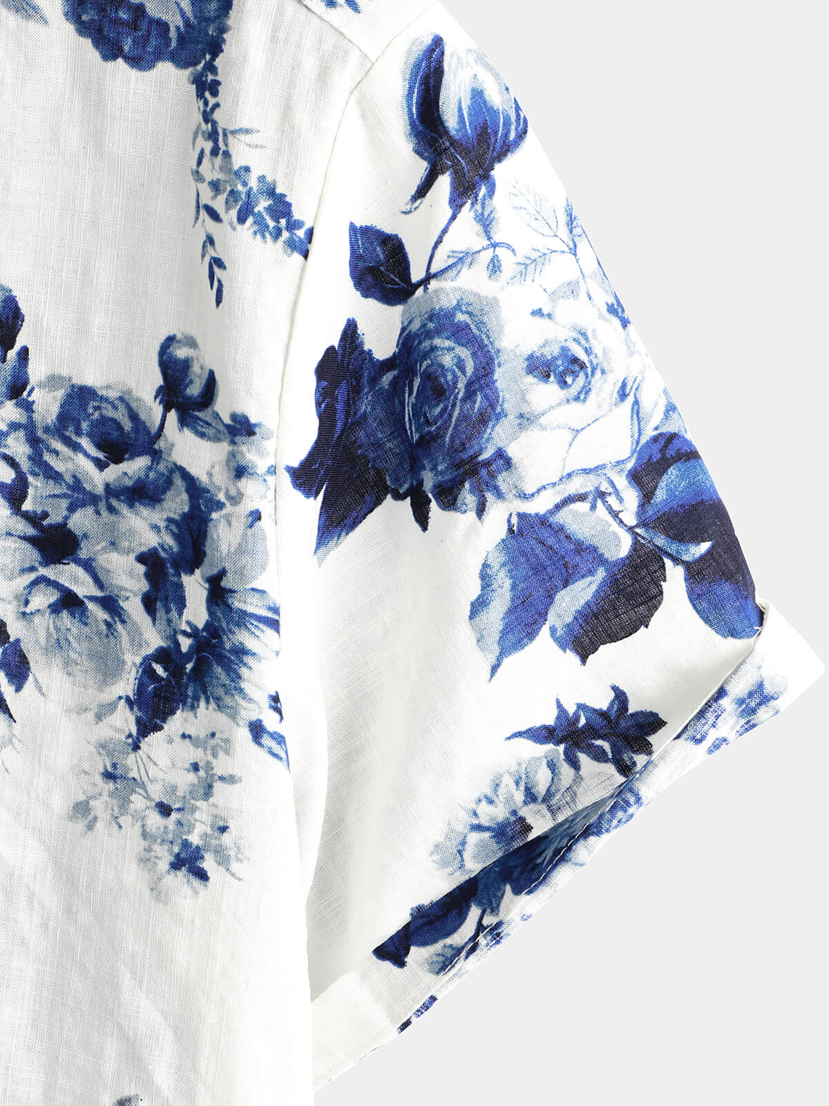 Button-Up Hawaiian Blue Floral Print Short Sleeve Shirt
