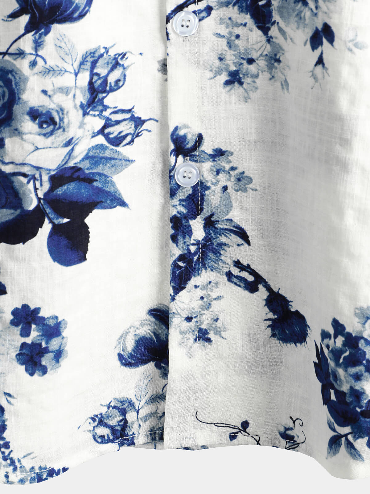 Button-Up Hawaiian Blue Floral Print Short Sleeve Shirt