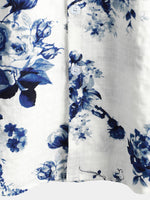 Button-Up Hawaiian Blue Floral Print Short Sleeve Shirt