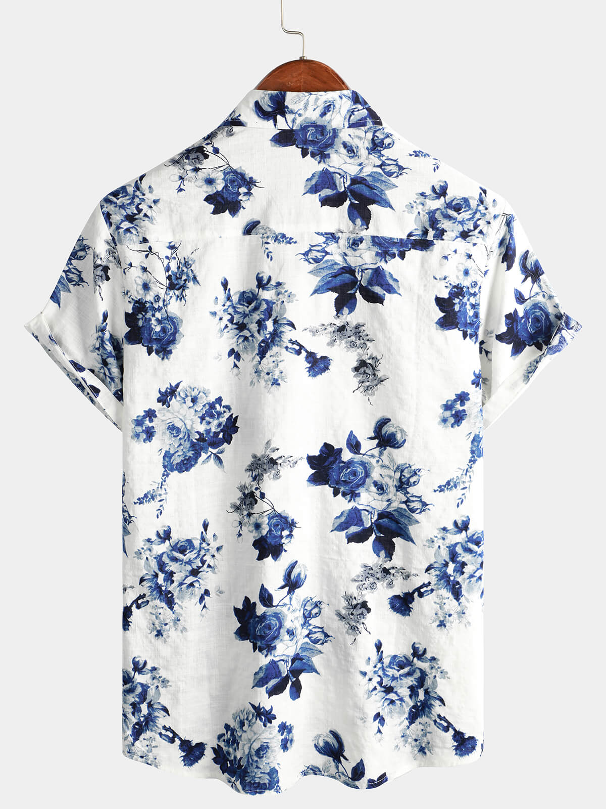 Button-Up Hawaiian Blue Floral Print Short Sleeve Shirt