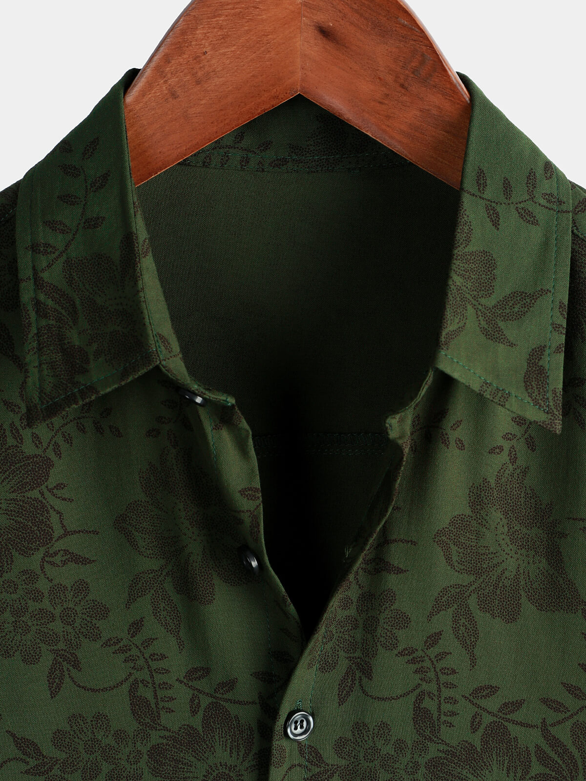 Button-Up Short Sleeve Shirt, Dark Green Floral Print, Vintage Hawaiian, Soft, Beach Vacation