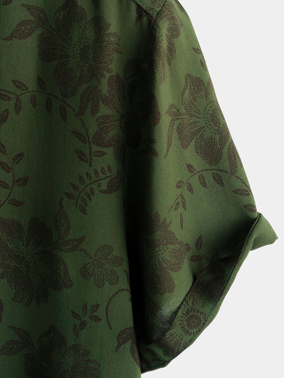 Button-Up Short Sleeve Shirt, Dark Green Floral Print, Vintage Hawaiian, Soft, Beach Vacation