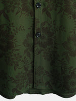 Button-Up Short Sleeve Shirt, Dark Green Floral Print, Vintage Hawaiian, Soft, Beach Vacation