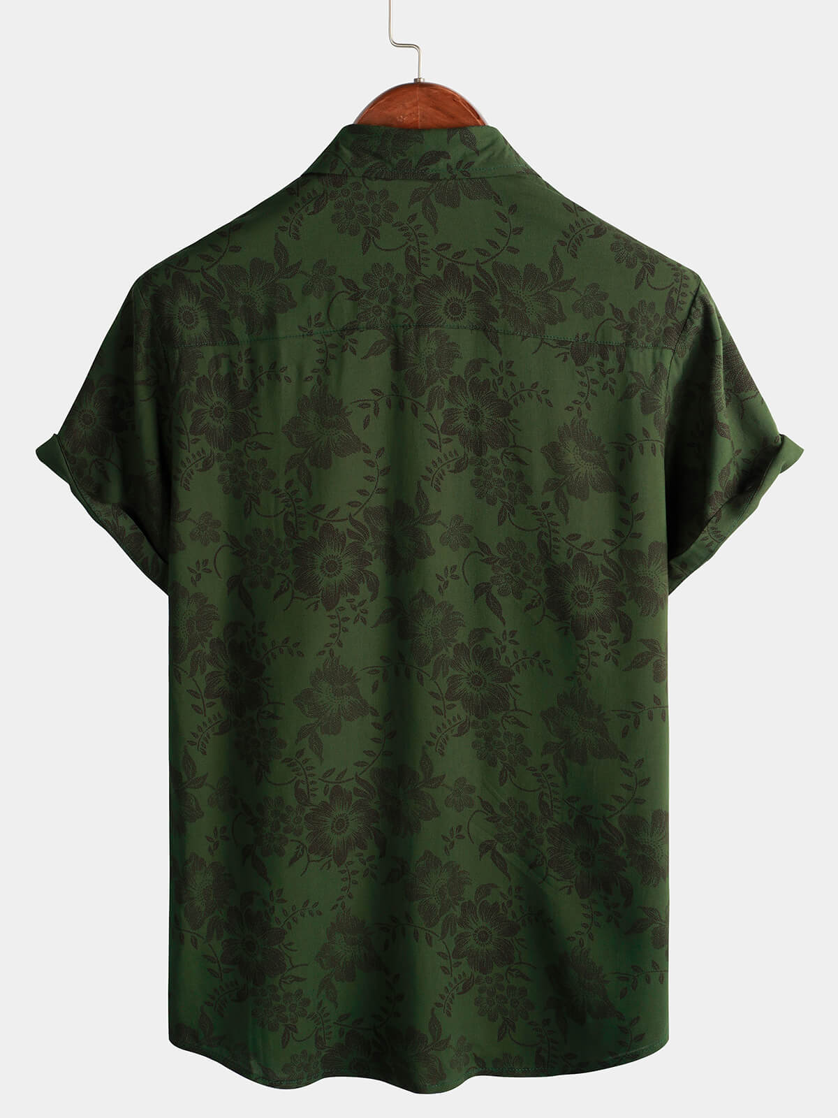 Button-Up Short Sleeve Shirt, Dark Green Floral Print, Vintage Hawaiian, Soft, Beach Vacation