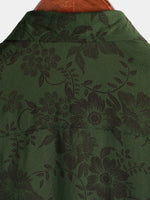 Button-Up Short Sleeve Shirt, Dark Green Floral Print, Vintage Hawaiian, Soft, Beach Vacation