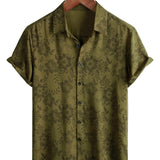Men's Vintage Floral Green Cotton Shirt Short Sleeve Cool Retro Summer 70s
