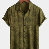Vintage Green Floral Button-Up Short Sleeve Summer Shirt