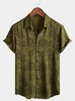 Vintage Green Floral Button-Up Short Sleeve Summer Shirt