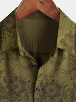 Vintage Green Floral Button-Up Short Sleeve Summer Shirt