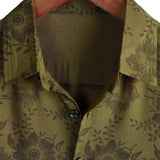 Men's Vintage Floral Green Cotton Shirt Short Sleeve Cool Retro Summer 70s