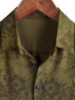 Men's Vintage Floral Green Cotton Shirt Short Sleeve Cool Retro Summer 70s