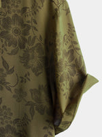 Vintage Green Floral Button-Up Short Sleeve Summer Shirt