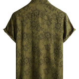 Men's Vintage Floral Green Cotton Shirt Short Sleeve Cool Retro Summer 70s