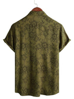 Men's Vintage Floral Green Cotton Shirt Short Sleeve Cool Retro Summer 70s