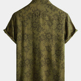 Vintage Green Floral Button-Up Short Sleeve Summer Shirt