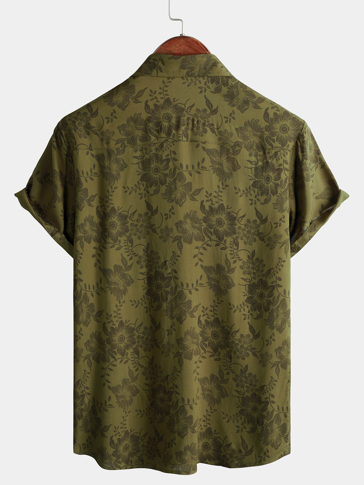 Vintage Green Floral Button-Up Short Sleeve Summer Shirt