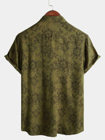 Vintage Green Floral Button-Up Short Sleeve Summer Shirt