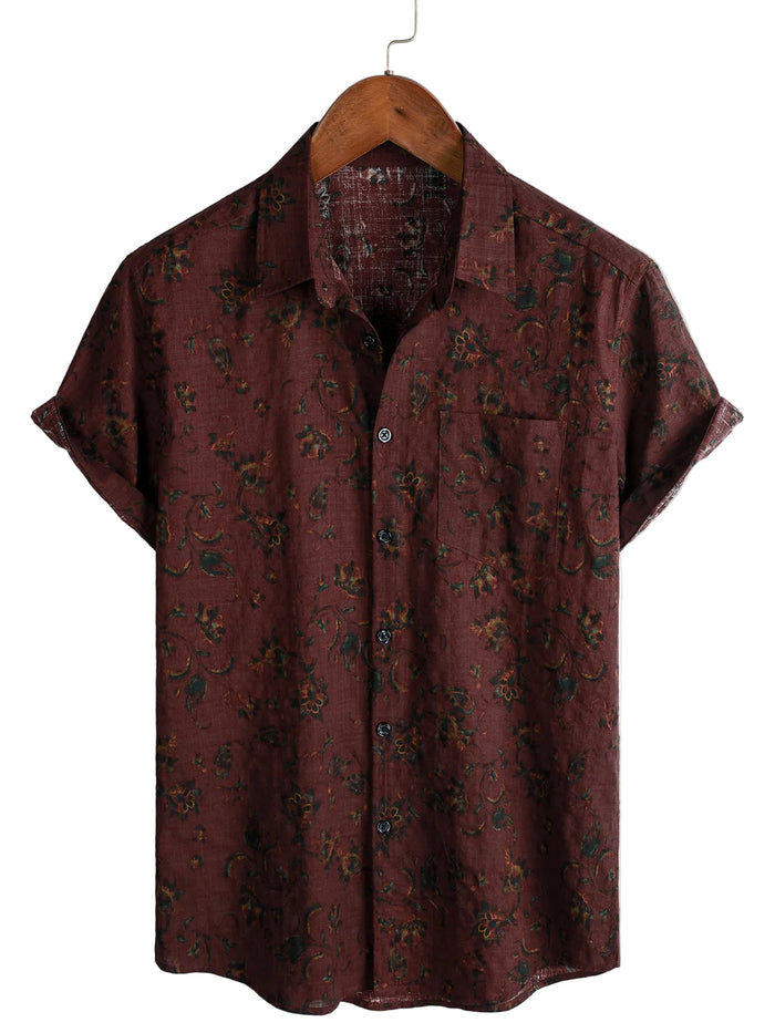 Summer Cotton Floral Retro Boho Shirt for Men