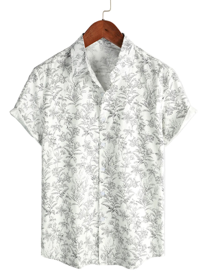 Cotton Hawaiian Shirt with Floral Pattern for Men - Summer