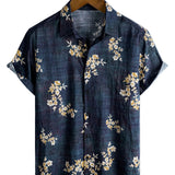 Men's Casual Cotton Shirt with Short Sleeve in Floral Pattern