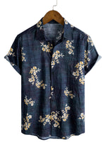 Men's Casual Cotton Shirt with Short Sleeve in Floral Pattern
