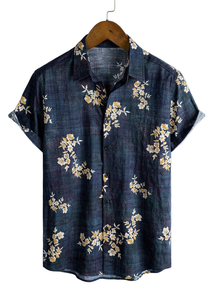 Men's Casual Cotton Shirt with Short Sleeve in Floral Pattern