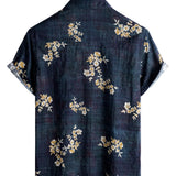 Men's Casual Cotton Shirt with Short Sleeve in Floral Pattern