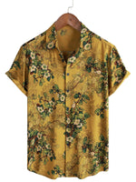 Men's Vintage Casual Cotton Shirt with Flowers and Short Sleeve