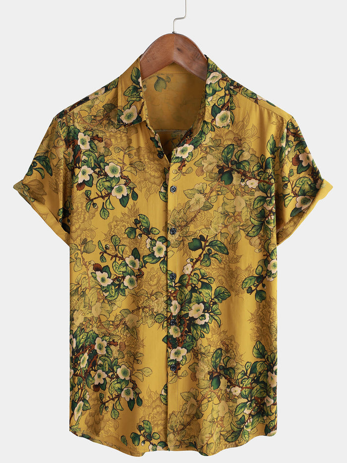 Button-Up Short Sleeve Shirt, Vintage, Casual, Soft, Floral