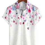 Floral Cotton Shirts for Men, Summer Shirt with Floral Pattern and Short Sleeve