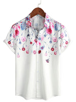 Floral Cotton Shirts for Men, Summer Shirt with Floral Pattern and Short Sleeve