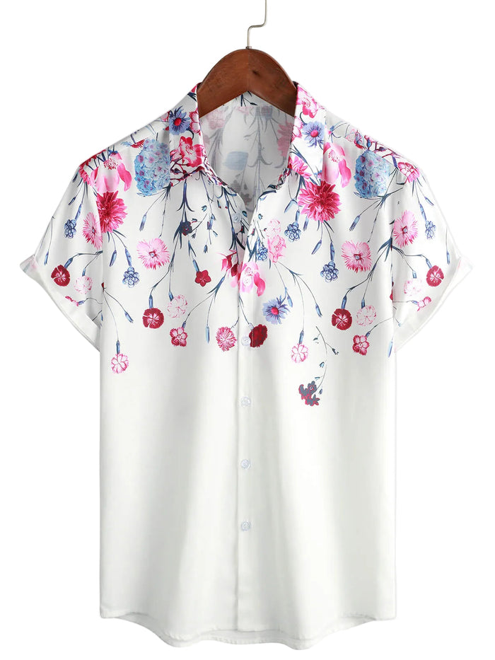 Floral Cotton Shirts for Men, Summer Shirt with Floral Pattern and Short Sleeve
