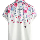 Floral Cotton Shirts for Men, Summer Shirt with Floral Pattern and Short Sleeve